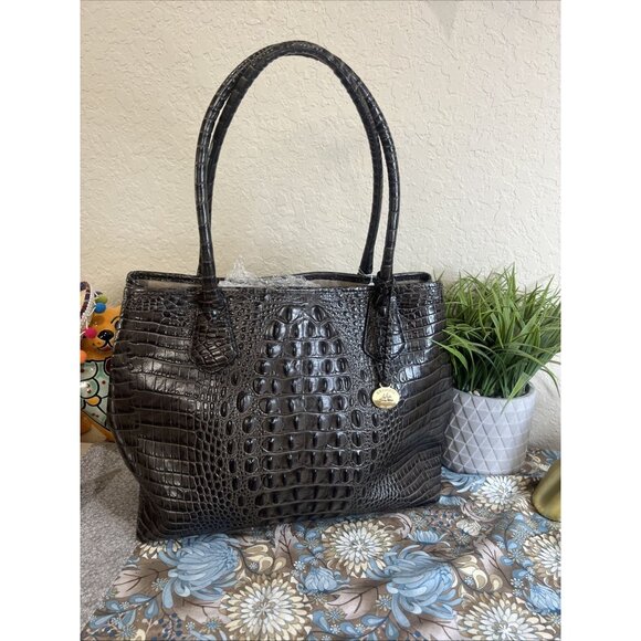 Brahmin Black And Brown Large Shoulder Tote Bag Carry All Travel - Picture 1 of 16